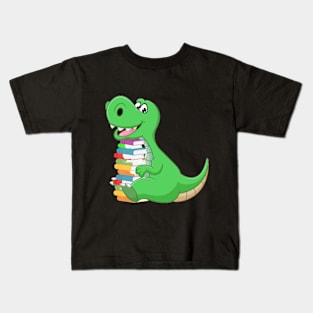 Dinosaur With Stack Of Books Shirt Funny Readers G Kids T-Shirt